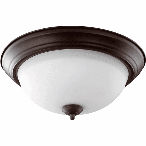 Quorum 15" Flushmount - Oiled Bronze W/ Satin Opal - 3063-15-86