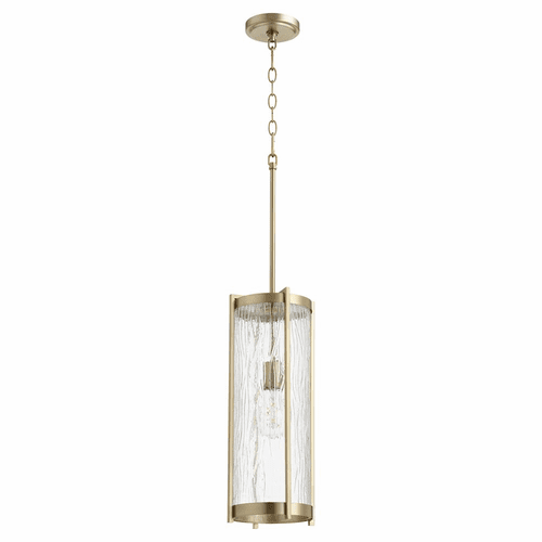 Quorum 19" 1-LT Chisseled Pendant - Aged Brass w/Clear Chisseled Glass - 810-80