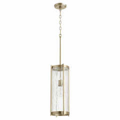 Quorum 19" 1-LT Chisseled Pendant - Aged Brass w/Clear Chisseled Glass - 810-80