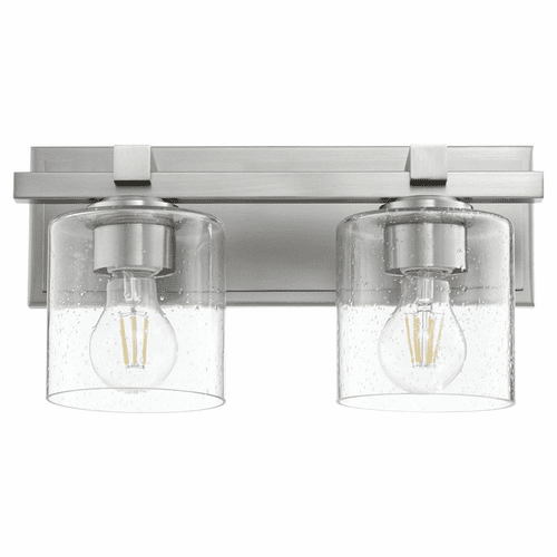 Quorum 2-LT Cylinder Wall Mount - Satin Nickel w/ Clear/Seeded - 5669-2-265