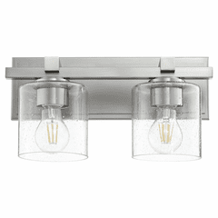 Quorum 2-LT Cylinder Wall Mount - Satin Nickel w/ Clear/Seeded - 5669-2-265