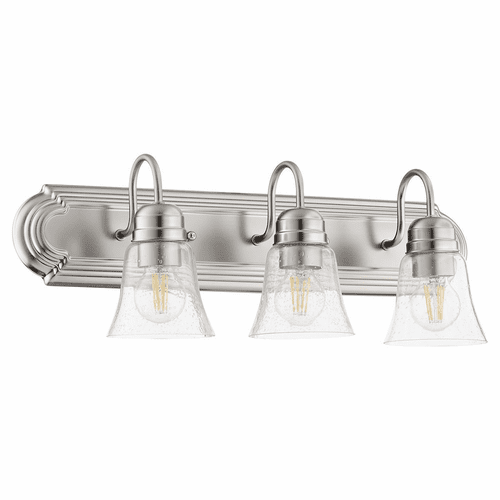 Quorum 3-LT Bath Vanity Light - Satin Nickel w/ Clear/Seeded - 5094-3-265