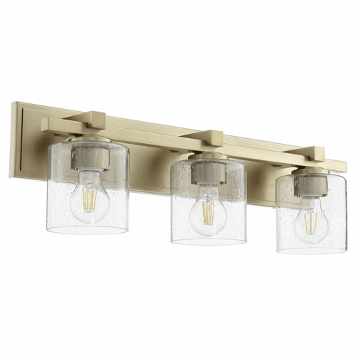 Quorum 3-LT Cylinder Bath Vanity Light - Aged Brass w/ Clear/Seeded - 5369-3-280