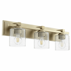 Quorum 3-LT Cylinder Bath Vanity Light - Aged Brass w/ Clear/Seeded - 5369-3-280