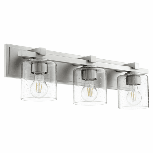 Quorum 3-LT Cylinder Bath Vanity Light - Satin Nickel w/Clear/Seeded - 5369-3-265