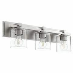 Quorum 3-LT Cylinder Bath Vanity Light - Satin Nickel w/Clear/Seeded - 5369-3-265