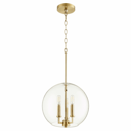 Quorum 3-LT Globe Pendant - Aged Brass  - 873-3-80