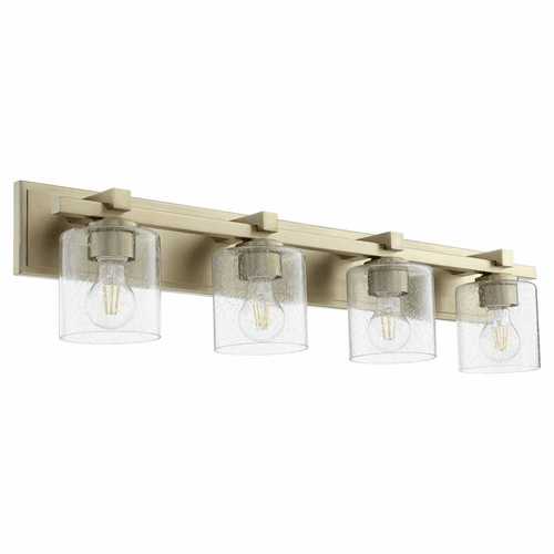 Quorum 4-LT Cylinder Bath Vanity Light - Aged Brass w/ Clear/Seeded - 5369-4-280
