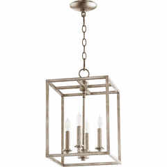 Quorum 4-LT Large Cuboid Entry Light - Aged Silver Leaf - 6731-4-60