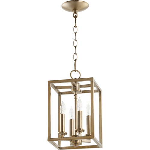 Quorum 4-LT Small Cuboid Entry Light - Aged Brass - 6731-4-180