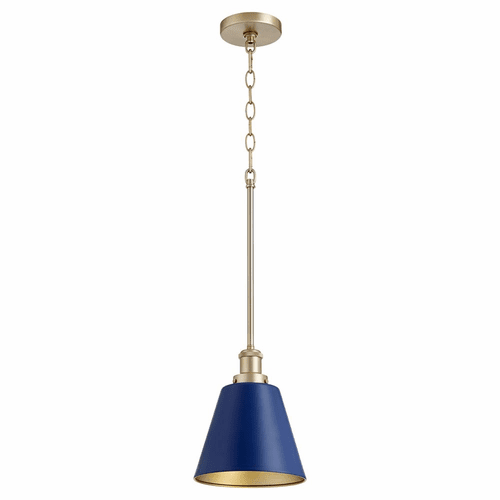 Quorum 8" 1-LT Cone Pendant - Blue w/Aged Brass - 877-3280