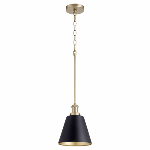 Quorum 8" 1-LT Cone Pendant - Noir w/Aged Brass - 877-6980
