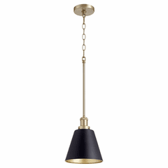 Quorum 8" 1-LT Cone Pendant - Noir w/Aged Brass - 877-6980