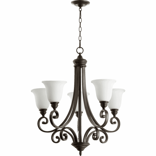 Quorum Bryant 5-LT Chandelier - Oiled Bronze W/ Satin Opal - 6154-5-186