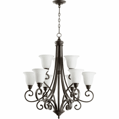 Quorum Bryant 9-LT Chandelier - Oiled Bronze W/ Satin Opal - 6154-9-186