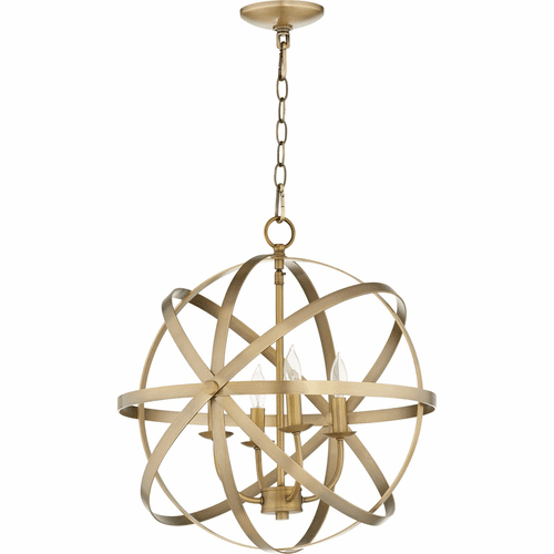 Quorum Celeste 4-LT Sphere Chandelier - Aged Brass - 6009-4-80