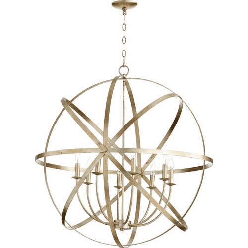 Quorum Celeste 8-LT Sphere Chandelier - Aged Silver Leaf - 6009-8-60