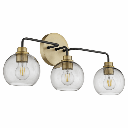 Quorum Clarion 3-LT Bath Vanity Light - Noir w/ Aged Brass - 572-3-6980