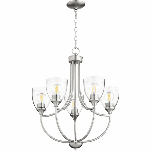 Quorum Enclave Chandelier - Satin Nickel W/ Clear/Seeded - 6059-5-265