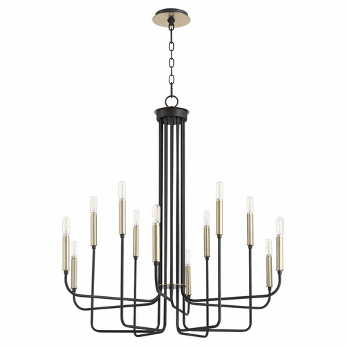 Quorum Hope 12-LT Chandelier - Noir w/ Aged Brass - 630-126980