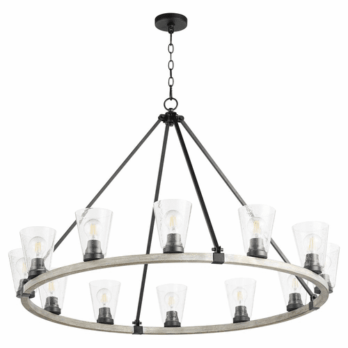Quorum Paxton 12-LT Chandelier - Noir w/Weathered Oak Finish - 63-12-6941