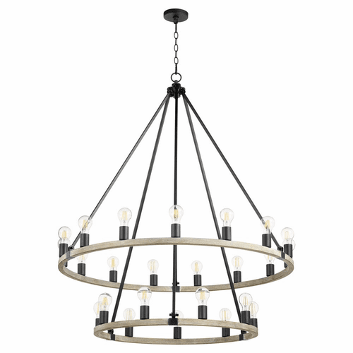 Quorum Paxton 24-LT Chandelier - Noir w/Weathered Oak Finish - 64-24-6941