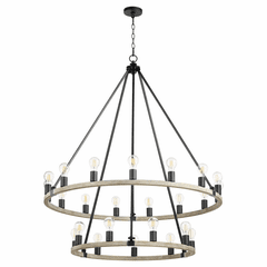 Quorum Paxton 24-LT Chandelier - Noir w/Weathered Oak Finish - 64-24-6941