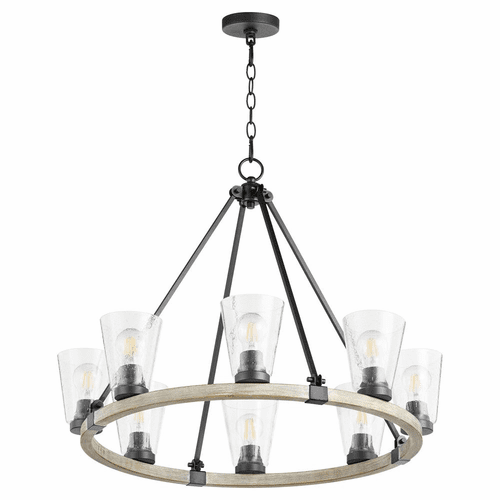 Quorum Paxton 8-LT Chandelier - Noir w/Weathered Oak Finish - 63-8-6941
