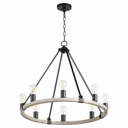 Quorum Paxton 8-LT Chandelier - Noir w/Weathered Oak Finish - 64-8-6941