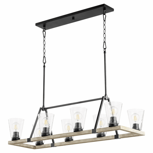 Quorum Paxton 8-LT Linear Chandelier - Noir w/Weathered Oak Finish - 83-8-6941
