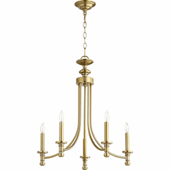 Quorum Rossington 5-LT Candle Chandelier - Aged Brass - 6022-5-80 Quorum Rossington 5-LT Candle Chandelier - Aged Brass - 6022-5-80
