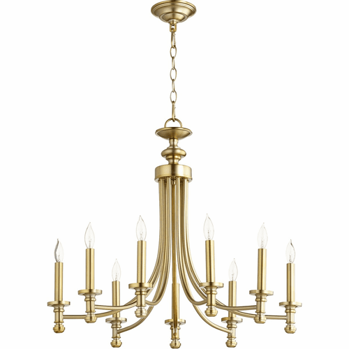 Quorum Rossington 9-LT Candle Chandelier - Aged Brass - 6022-9-80