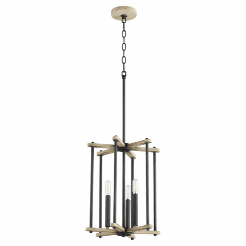 Quorum Silva 3-LT Entry & Foyer Light - Noir w/Weathered Oak Finish - 8134-3-69