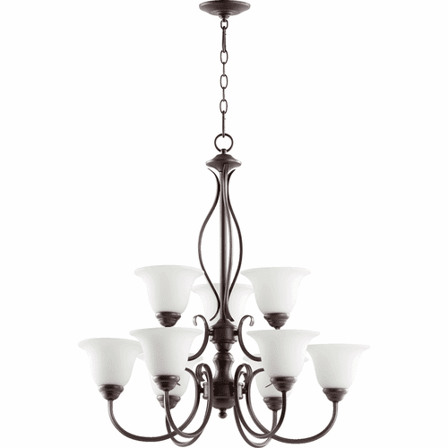 Quorum Spencer 9-LT Chandelier - Oiled Bronze W/ Satin Opal - 6010-9-186