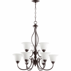 Quorum Spencer 9-LT Chandelier - Oiled Bronze W/ Satin Opal - 6010-9-186
