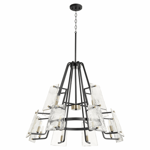 Quorum Tioga 12-LT Chandelier - Noir w/Aged Brass - 637-12-69