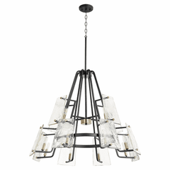 Quorum Tioga 12-LT Chandelier - Noir w/Aged Brass - 637-12-69