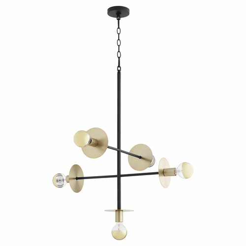 Quorum Voyager 5-LT Pendant - Noir w/Aged Brass - 843-5-6980