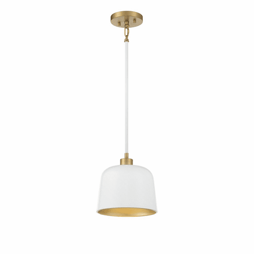 Savoy House Meridian 1-Light Pendant - White w/Natural Brass - M70118WHNB