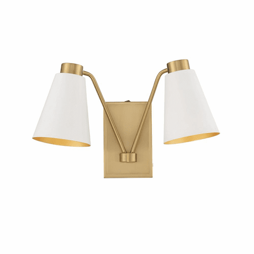 Savoy House Meridian 2-Light Wall Sconce - White w/Natural Brass - M90076WHNB