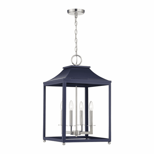 Savoy House Meridian 4-Light Pendant - Navy Blue w/Nickel - M30009NBLPN