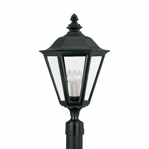 Sea Gull Brentwood 3-LT Outdoor Post Lantern - Black - 8231-12