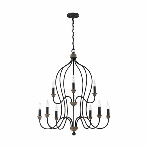 Sea Gull Hartsville 9-LT Chandelier - Dark Zinc / Oak - F2999EN/9DWZ/WO