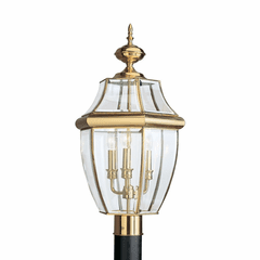 Sea Gull Lancaster 3-LT Outdoor Post Lantern - Polished Brass - 8239-02