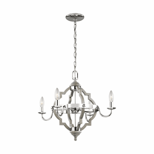 Sea Gull Socorro 4-LT Chandelier - Washed Pine / Chrome - 3124904EN-872