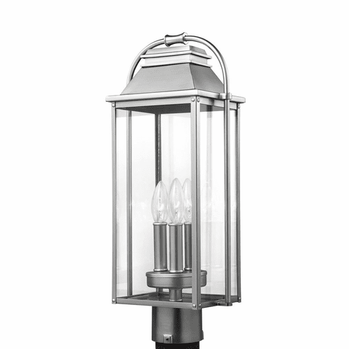 Sean Lavin Wellsworth 3-LT Post Lantern - Painted Brushed Steel - OL13207PBS