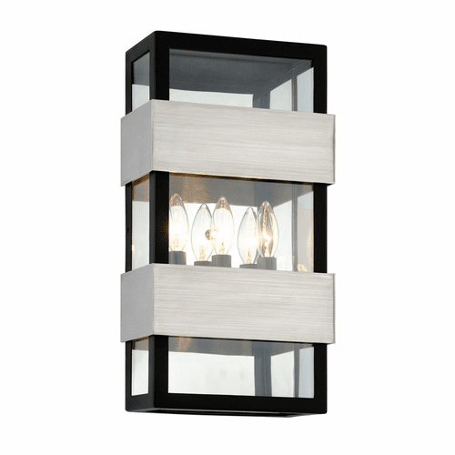 Troy Dana Point 3-LT Wall Light - Black With Brushed Stainless - B6523