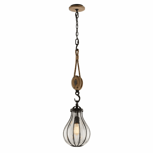 Troy Murphy 1-LT Small Pendant - Vintage Iron With Rustic Wood - F4904