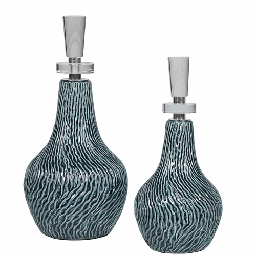 Uttermost Almera Dark Teal Bottles Set Of 2 - 17842