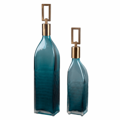 Uttermost Annabella Teal Glass Bottles Set Of 2 - 20076